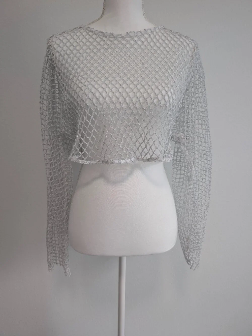 ZARA Open Knit Fishnet Cropped Long Sleeve Top L